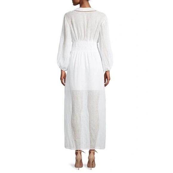 Rebecca Taylor Long Smock Waist Linen & Crochet Dress Size Large - Picture 9 of 13